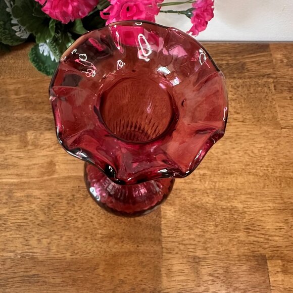 Cranberry Glass Vase Mid Century Blown Art Ruby Red Vintage Home Decor - Picture 3 of 8